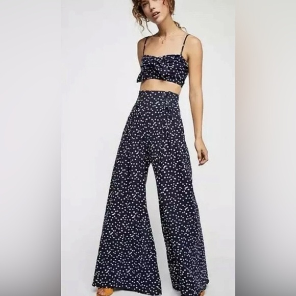 Free People Pants - Free People ONE Bette Flare Wide Leg Polka Dot Pants
